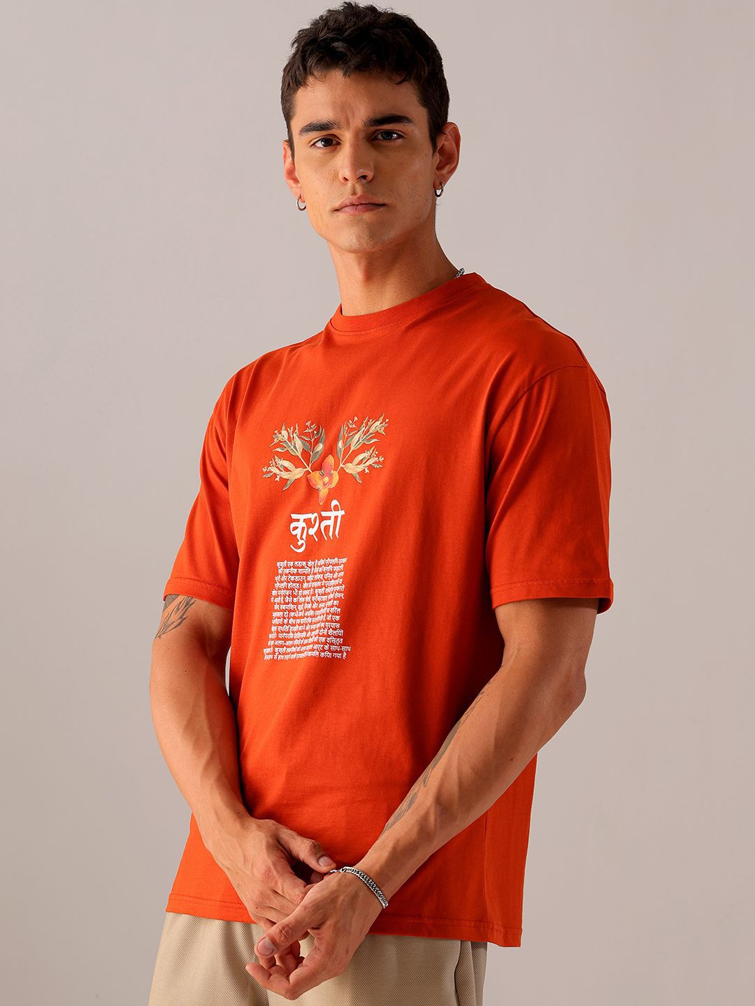 The Indian Garage Co Men Back Printed Boxy Oversized Round Neck T-shirt