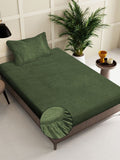 Myntra Elegant Homes Green Solid Fitted 300 TC Wool Single Bedsheet With 1 Pillow Cover