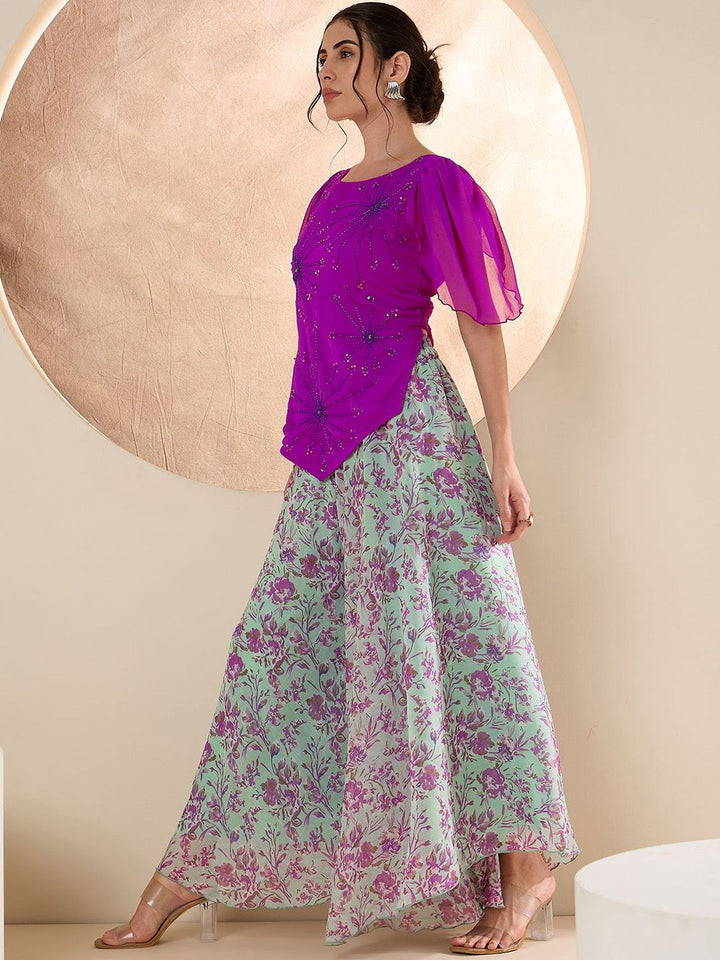 Antheaa Embellished Round Neck Top & Palazzo