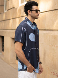 Powerlook Men Navy Abstract Structure Print Shirt