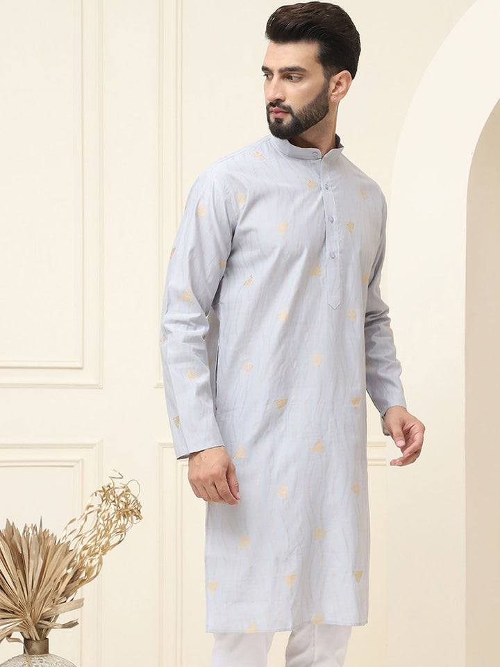 SOJANYA Geometric Woven Design Band Collar Jacqard Straight Kurta