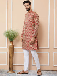 See Designs Ethnic Motifs Woven Design Mandarin Collar Silk Jacquard Straight Kurta