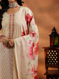 Libas Women Floral Embroidered Regular Thread Work Kurta with Trousers & With Dupatta