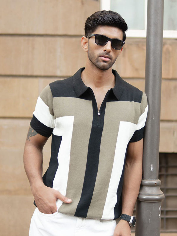 Powerlook Men Striped Polo Collar T-shirt