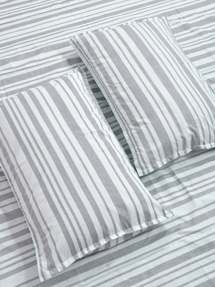 Aura Grey & White Striped 300 TC Double King Bedsheet Set 2.50 m x 2.25 m