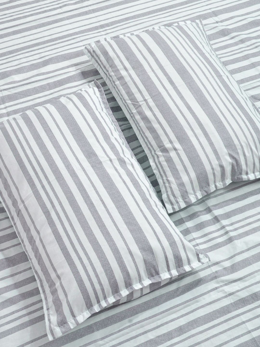 Aura Grey & White Striped 300 TC Double King Bedsheet Set 2.50 m x 2.25 m