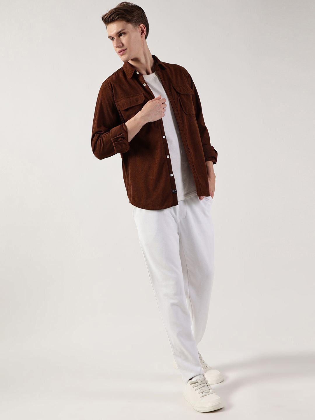 Thomas Scott Men Premium Slim Fit Opaque Corduroy Casual Shirt