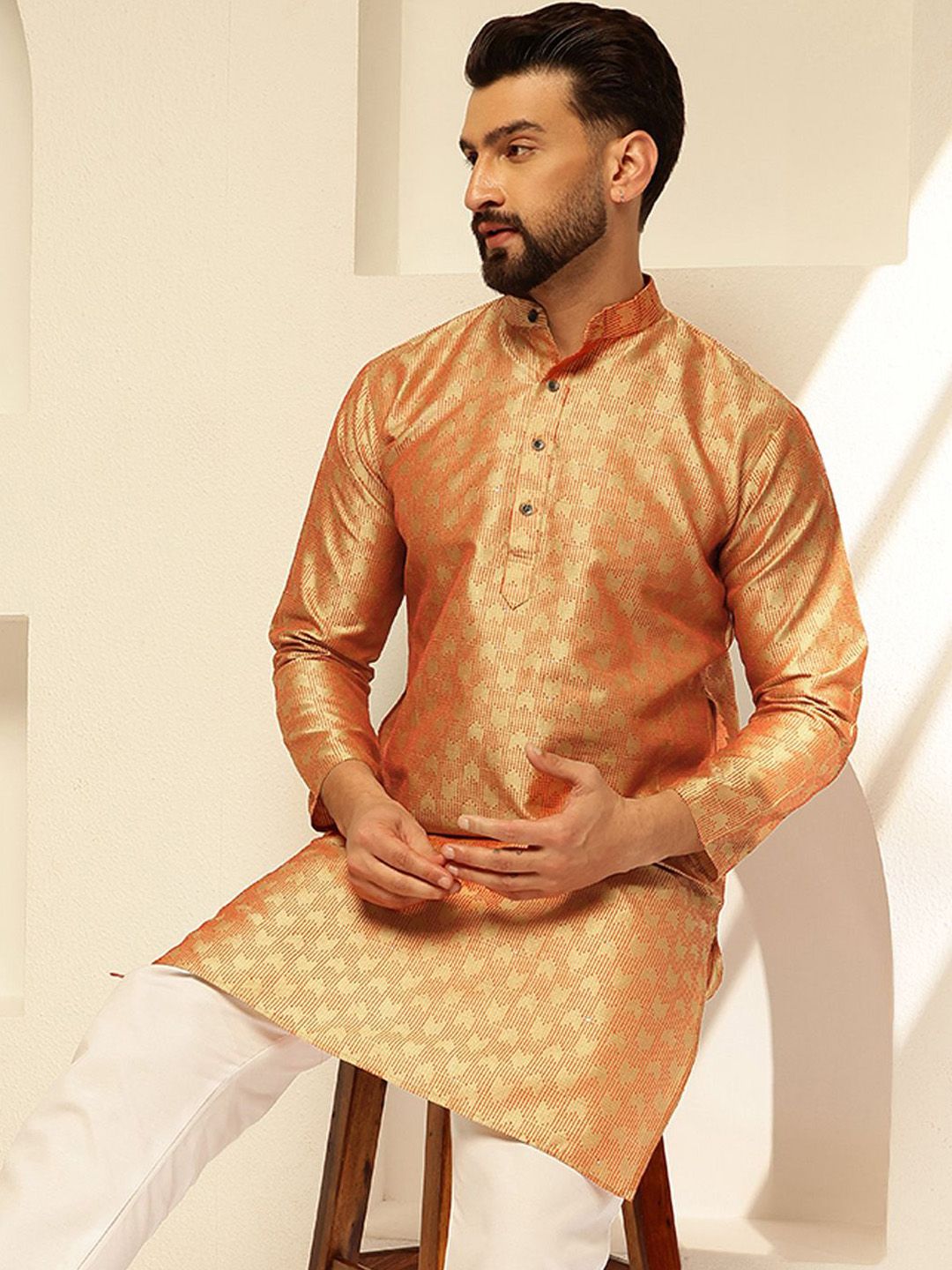 SOJANYA Men Regular Thread Work Kurta with Pyjamas