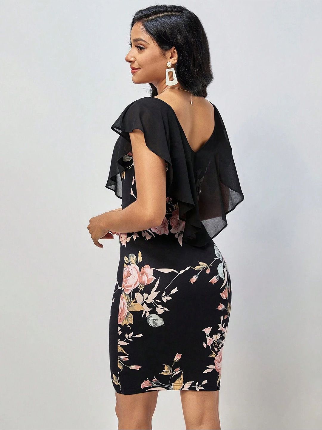 all about you Women Floral Print Ruffles Bodycon Dress