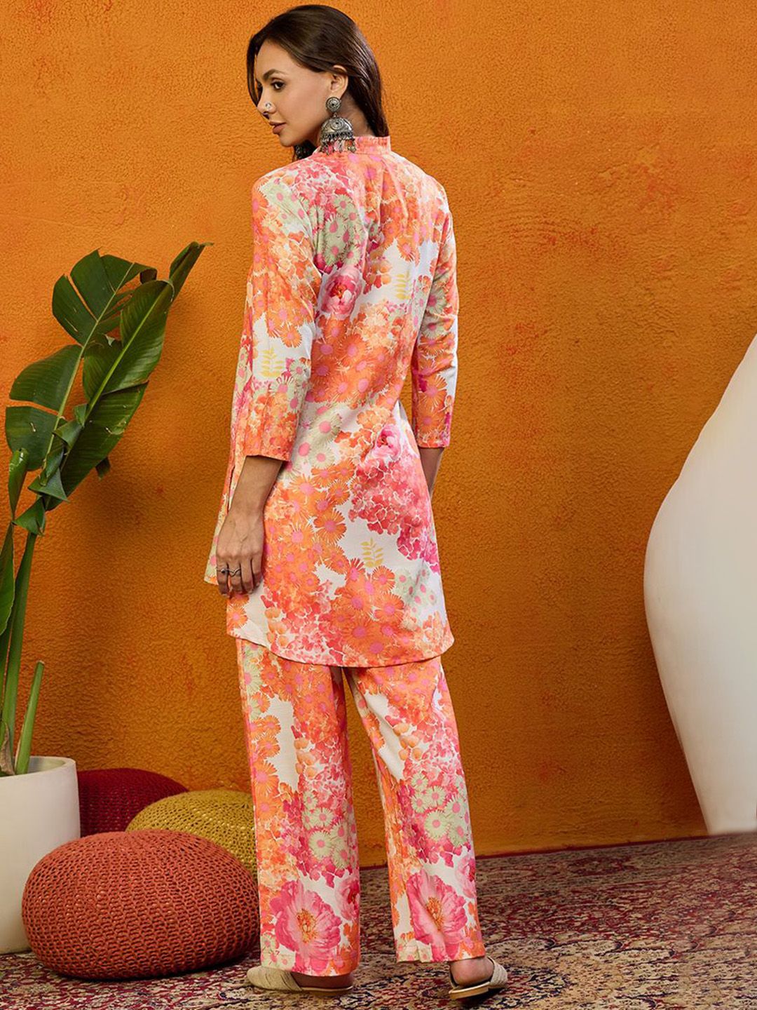 KALINI Printed Mandarin Collar Top With Trousers