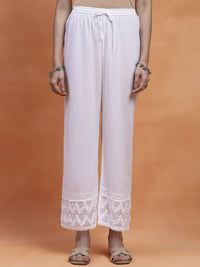 House of Chikankari Women White Cotton Chikankari Embroidered Pant