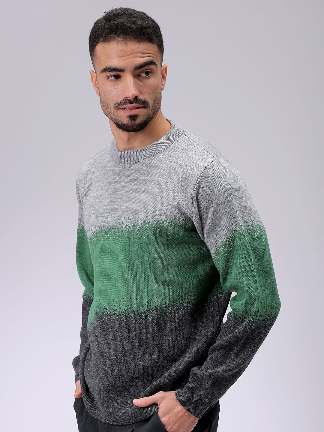 The Indian Garage Co Men Acrylic Colourblocked Round Neck Full Sleeves Pullover Sweaters