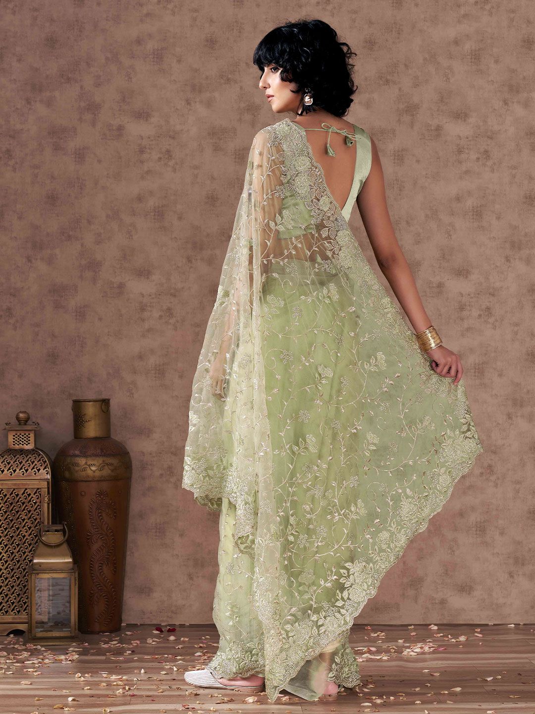 Tikhi Imli Floral Embroidered Net Saree