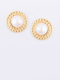 VOGUE PANASH Stainless Steel 18K Gold-Plated Pearls Beaded Circular Shape Studs