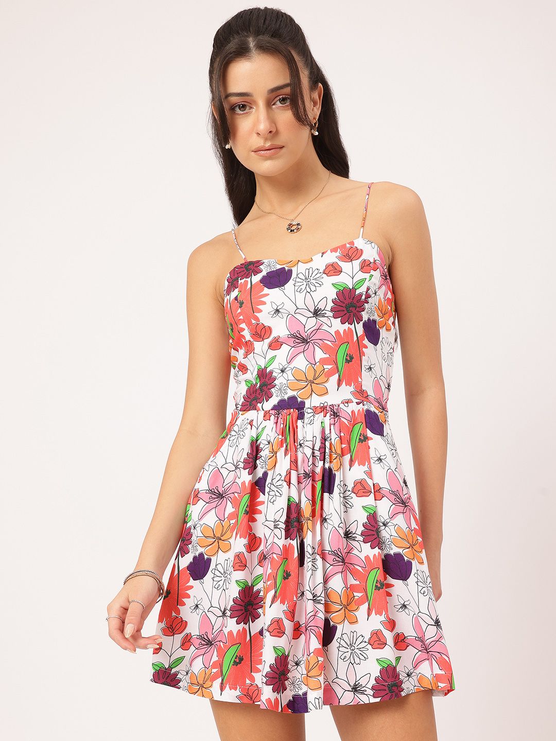 DressBerry Blooming Beautiful Floral Print Strappy Mini A-line Dress