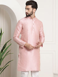 SOJANYA Striped Band Collar Long Sleeves Straight Kurta