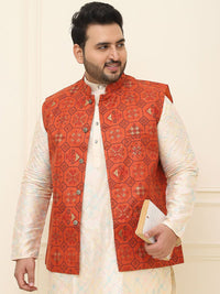 SOJANYA PLUS Lelaki Plus Size Printed Mandarin Collar Nehru Jaket