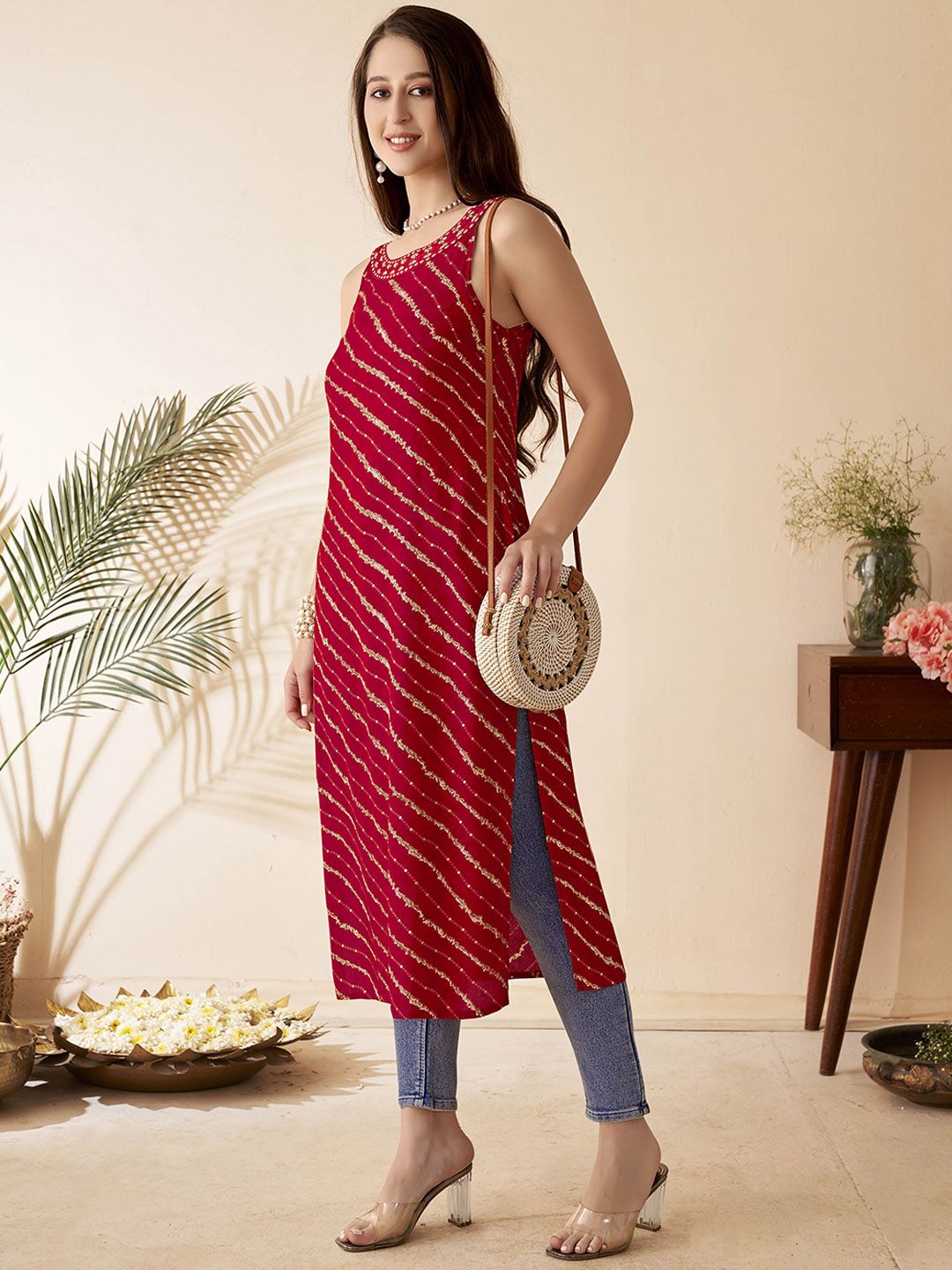 Anouk leheriya Printed Straight Kurta