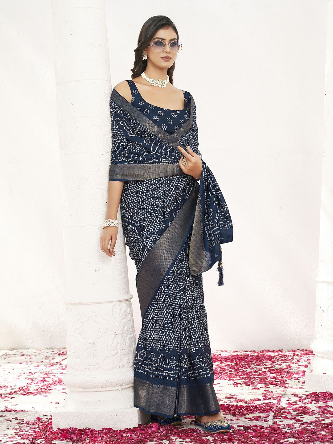 Tikhi Imli Bandhani Printed Zari Polycotton Saree