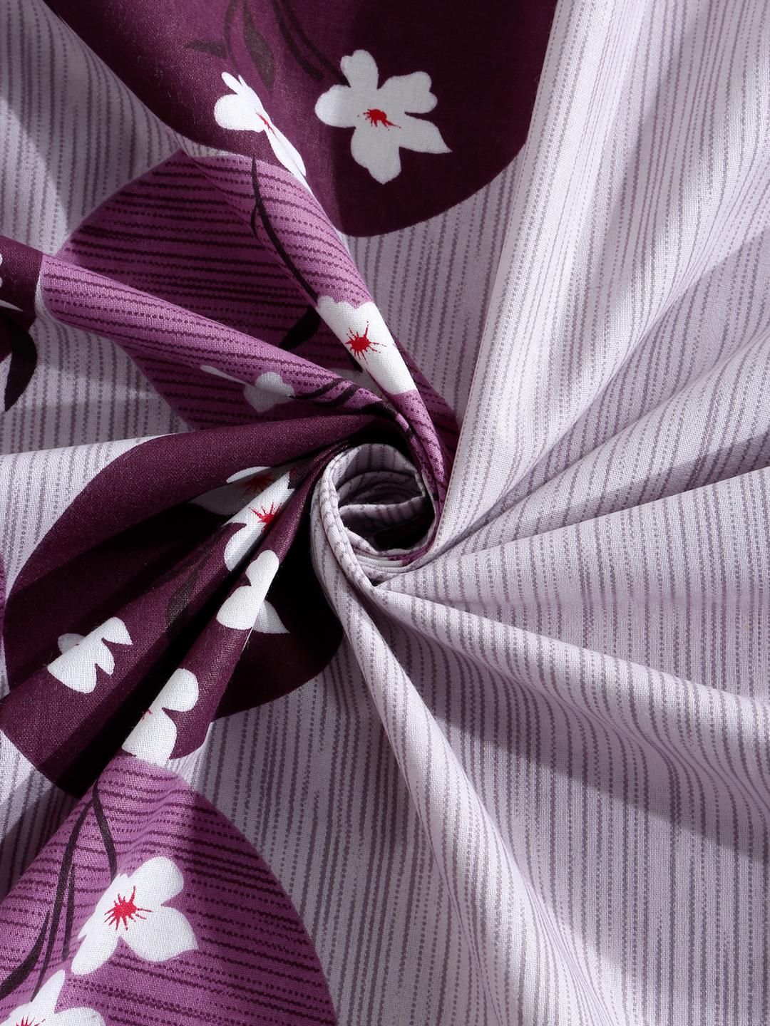 KLOTTHE Purple And White Floral Printed Cotton 400 TC Double Bedsheet Set 2.50 m x 2.20 m