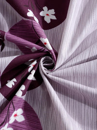 KLOTTHE Purple And White Floral Printed Cotton 400 TC Double Bedsheet Set 2.50 m x 2.20 m