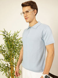 Thomas Scott Men Bio Finish Self Design Polo Collar Pure Cotton T-shirt