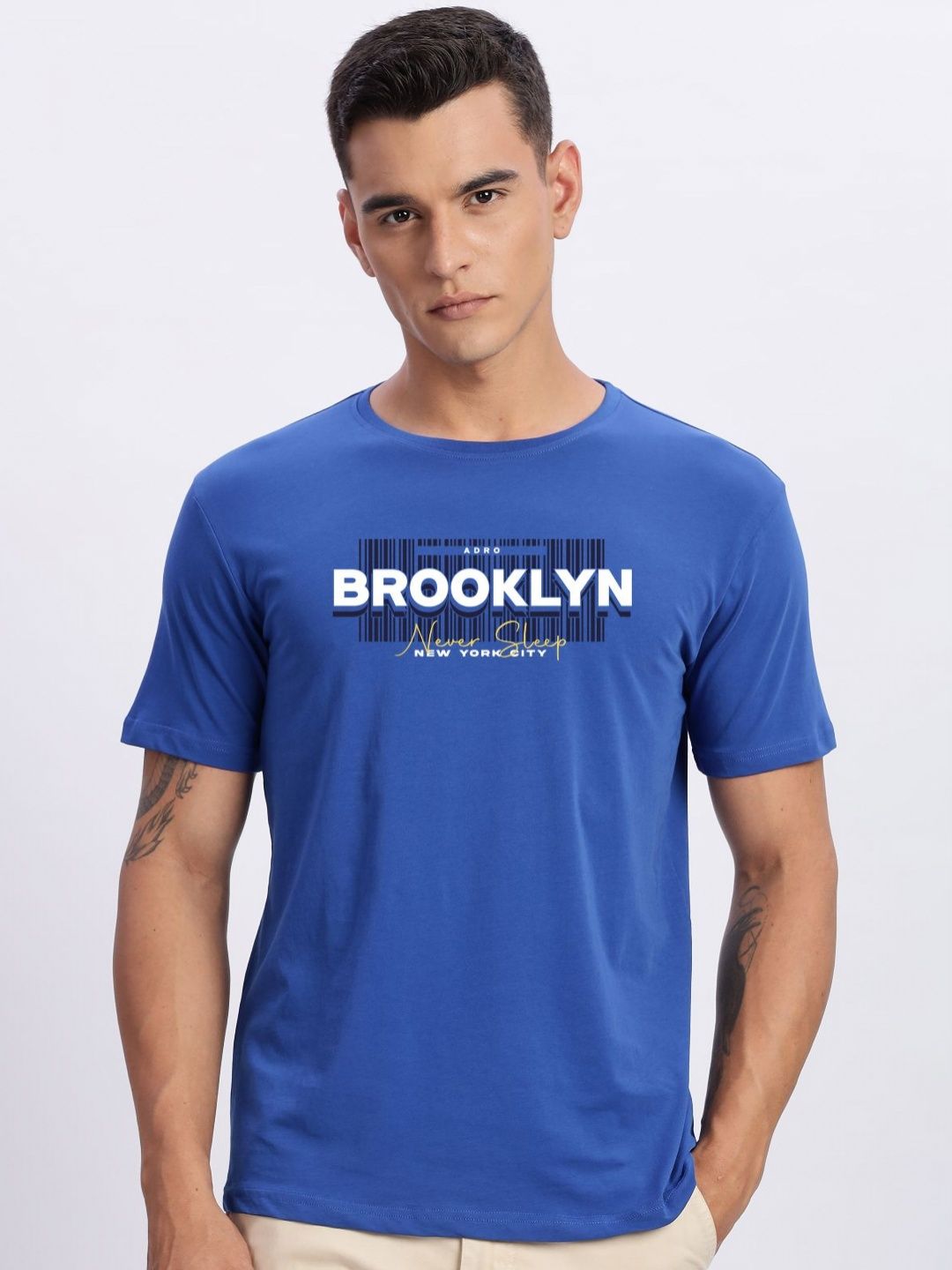ADRO Typography Printed Round Neck Cotton T-shirt