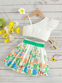 YK Girls Printed Top With Skirt Clothing Set