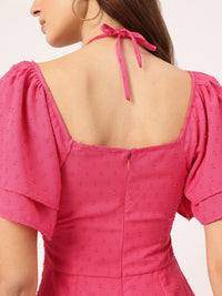 DressBerry Peony-Blush Dobby Cut-Out Layered Mini Dress