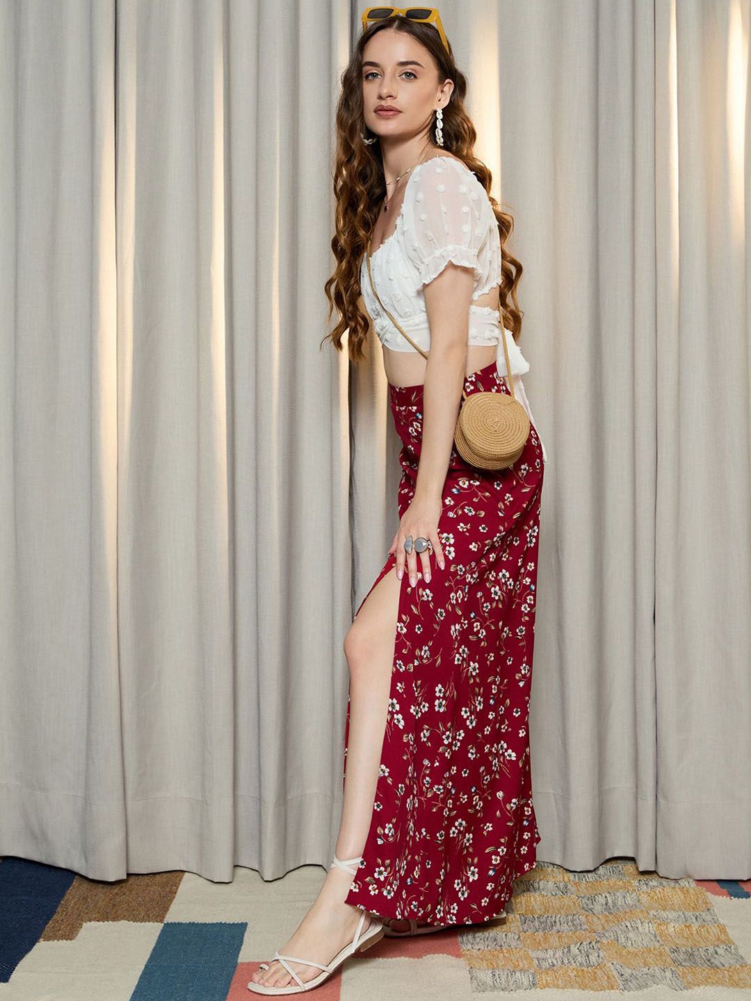 Berrylush Floral Printed Flared A-Line Maxi Skirt