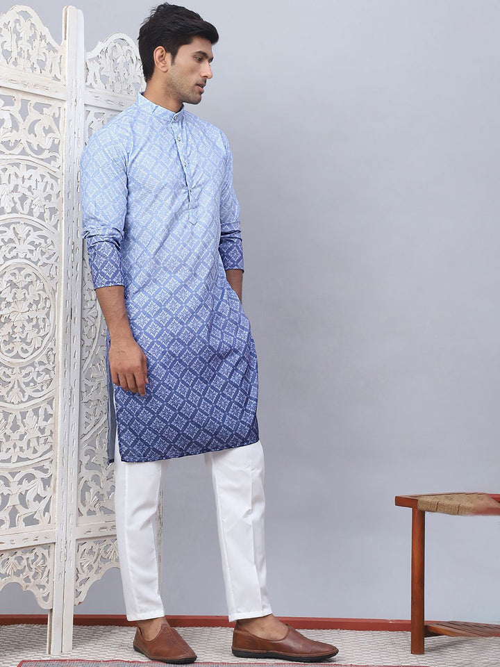Jompers Ethnic Motifs Printed & Ombre Mandarin Collar Kurta with Pyjama