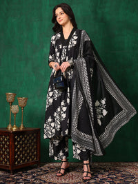 KALINI Floral Printed Embroidered V-Neck A-Line Kurta With Palazzo & Dupatta