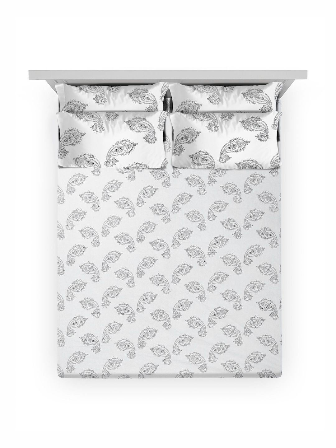 Myntra Elegant Homes Motif Etnik Putih & Kelabu 400 TC Cadar dengan 2 Sarung Bantal