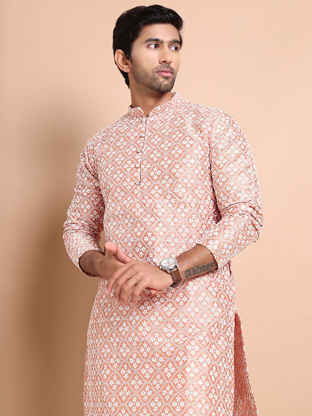 Anouk Men Ethnic Motifs Embroidered Regular Chikankari Kurta with Pyjamas