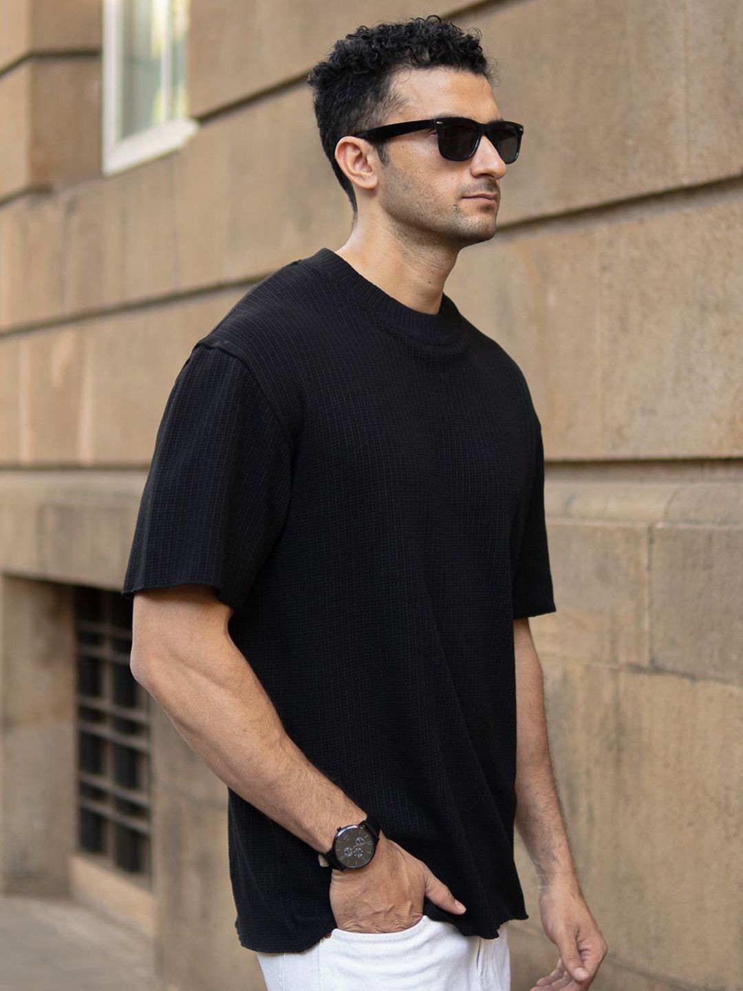 Powerlook Men Solid Round Neck Oversized T-shirt
