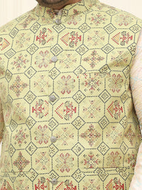 SOJANYA PLUS Lelaki Printed Mandarin Collar Cotton Linen Jaket Nehru