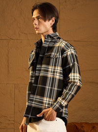 DENNISON Men Double Pocket Drop Shoulder Oversized Cotton Checked Shacket