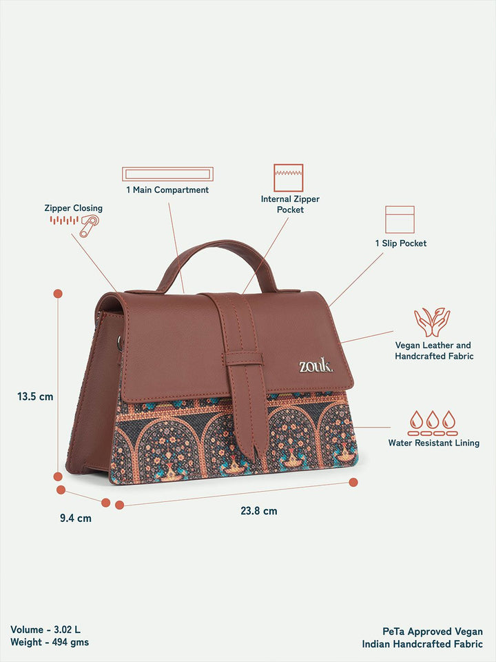 Zouk Wanita Dicetak Satchel Berstruktur dengan Tasselled