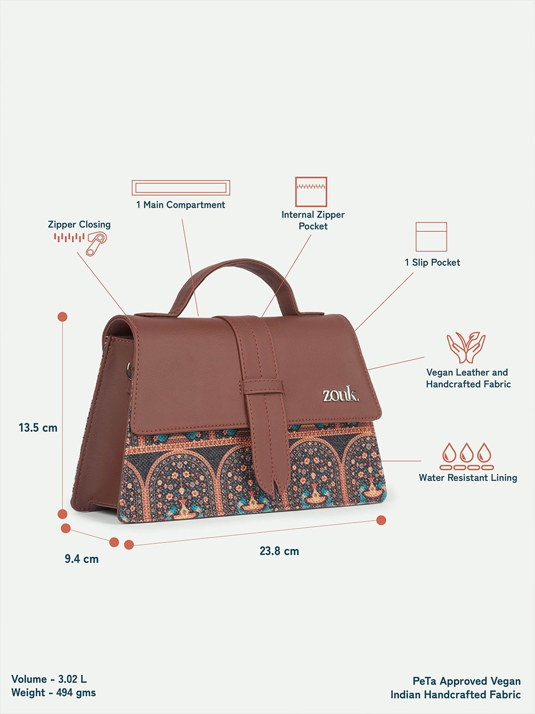 Zouk Wanita Dicetak Satchel Berstruktur dengan Tasselled