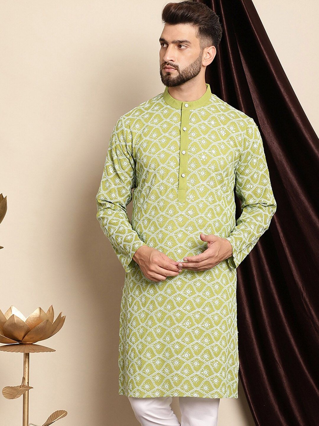 Anouk Men Green Thread Work Kurta