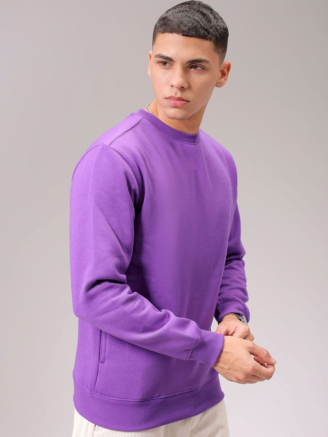 The Indian Garage Co Men Purple Round Neck Long Sleeves Pullover Sweatshirt