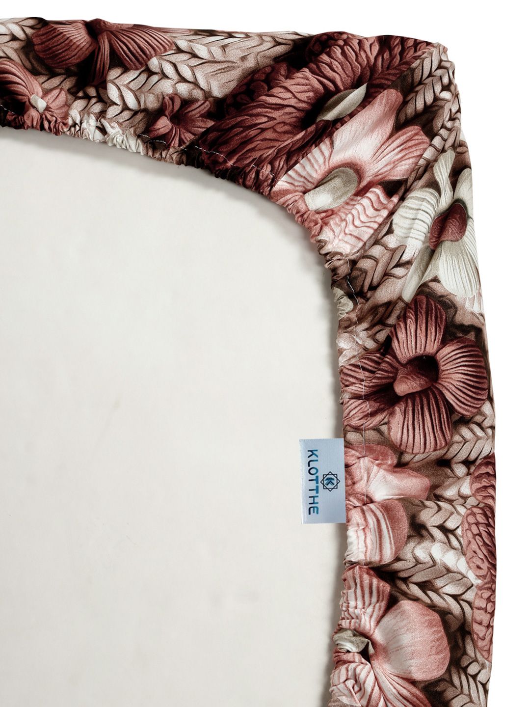 KLOTTHE Brown & Pink Floral Printed Fitted 300TC Single 7D Bedsheet With Pillow Cover