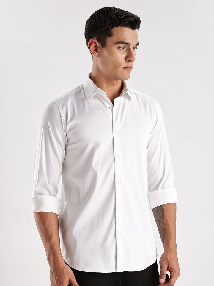 ADRO Men Slim Fit Solid Satin Casual Shirt