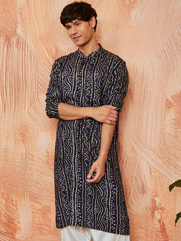 VASTRAMAY Bandhani Printed Mandarin Collar Straight Kurta