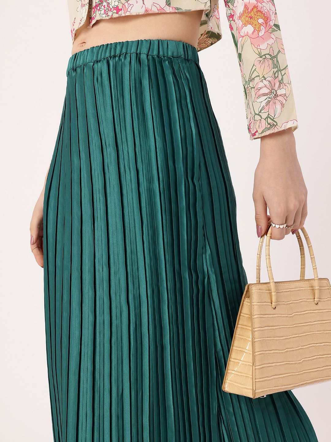 DressBerry Effortless Elegance Accordion Pleated Satin Finish A-Line Midi Skirts