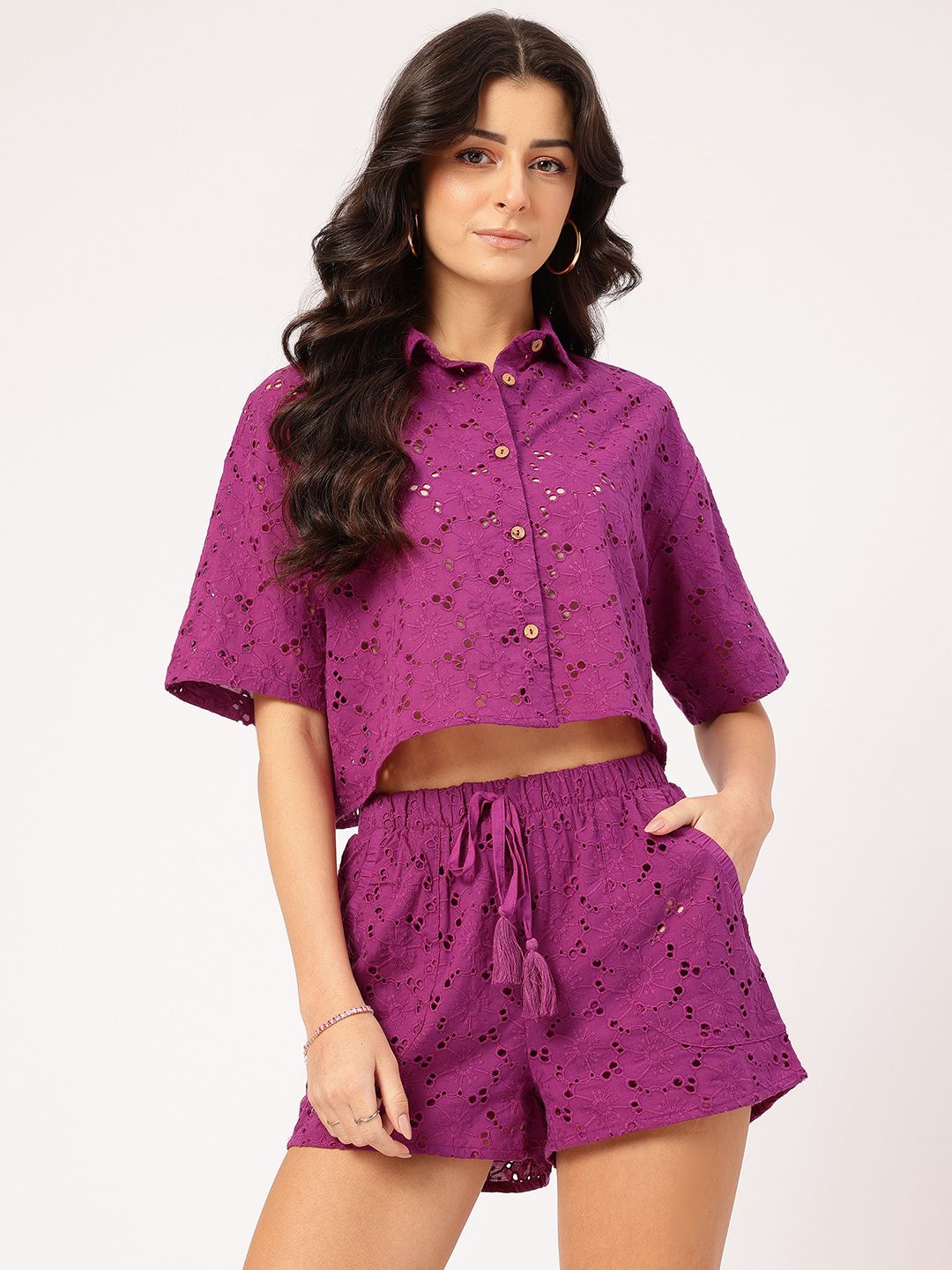 DressBerry Comfy & Stylish Pure Cotton Schiffli Co-Ords