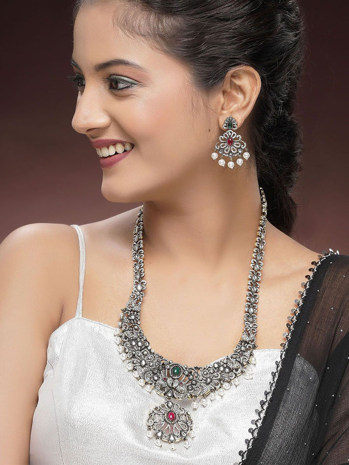 KARATCART Gold-Plated Artificial Stones-Studded & Beaded Temple Jewellery Set
