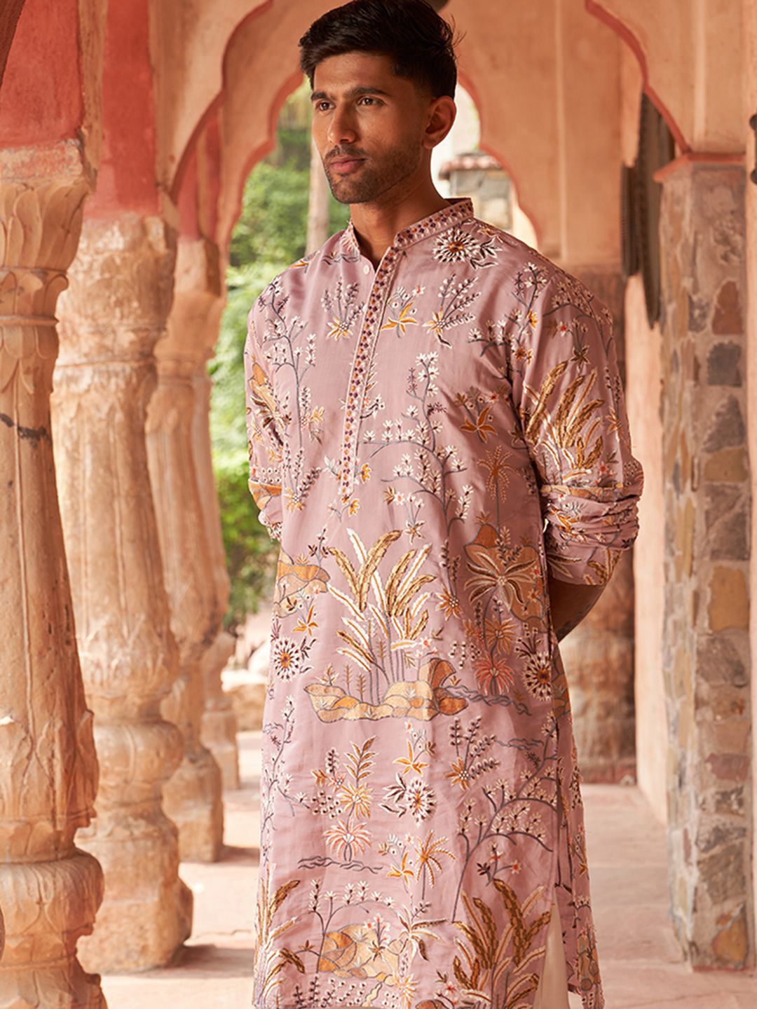 Jompers Men Floral Embroidered Chikankari Floral Kurta