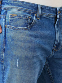 SPYKAR Men Comfort Fit Mid Rise Whiskers and Chevrons Cotton Mildly Distressed Jeans