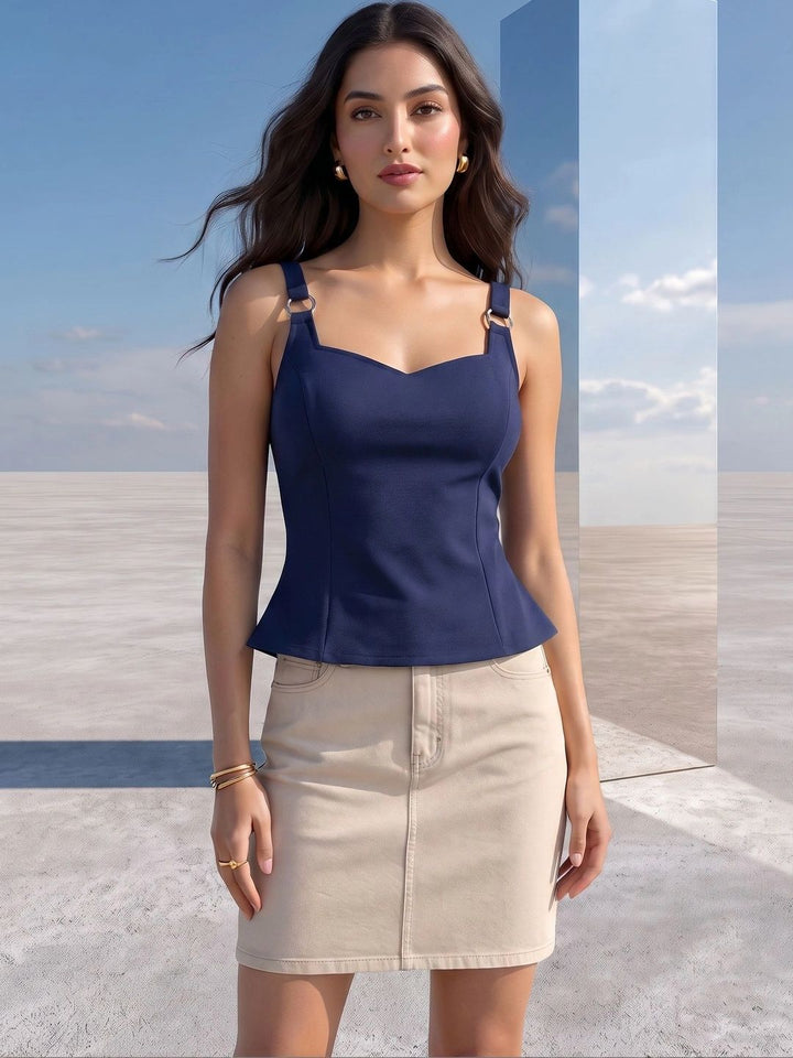 Mamicha Sweetheart Neck Peplum Top